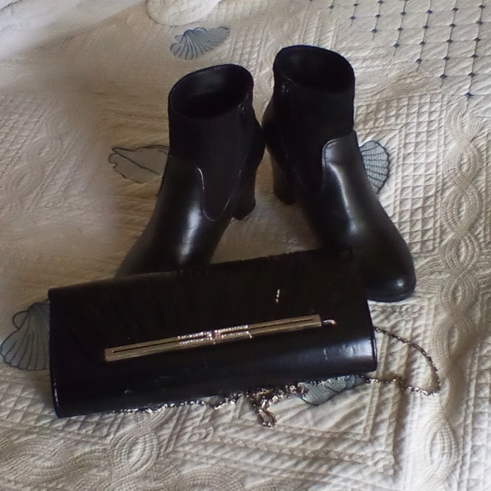 Black leather ankle boots.
